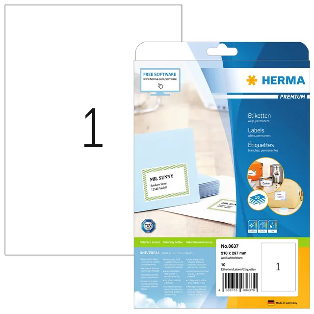 Etiket HERMA 8637 210x297mm A4 premium wit 10stuks-1