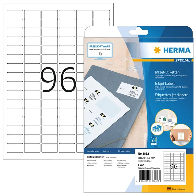 Etiket HERMA 8832 30.5x16.9mm mat wit 2400stuks-1