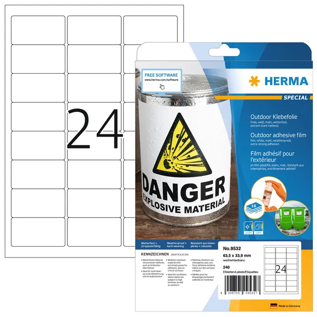 Etiket HERMA 9532 63.5x33.9mm weerbestendig wit 240st-1
