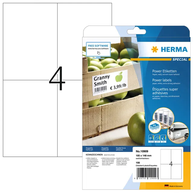 Etiket HERMA Power 10909 105x148mm wit 100stuks-1