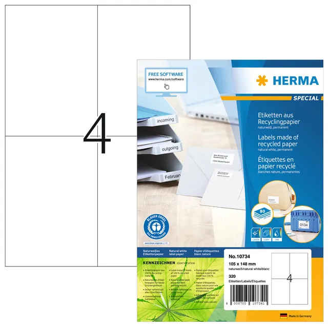 Etiket HERMA recycling 10734 105x148mm 320stuks wit-1