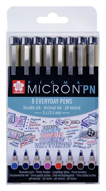 Fineliner Sakura pigma micron 0.4mm blister à 8 stuks assorti-1