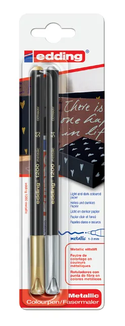 Fineliner edding 1200 053-054 fijn zilver en goud blister à 2 stuks-1