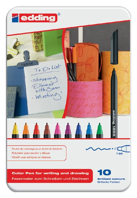 Fineliner edding 1200 fijn assorti blik à 10 stuks-1