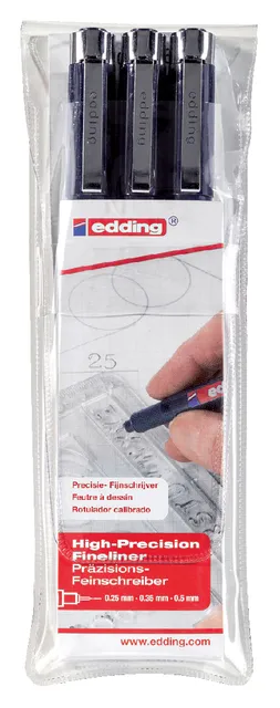 Fineliner edding 1800 0.25mm - 0.35mm - 0.5mm zwart set à 3 stuks-1