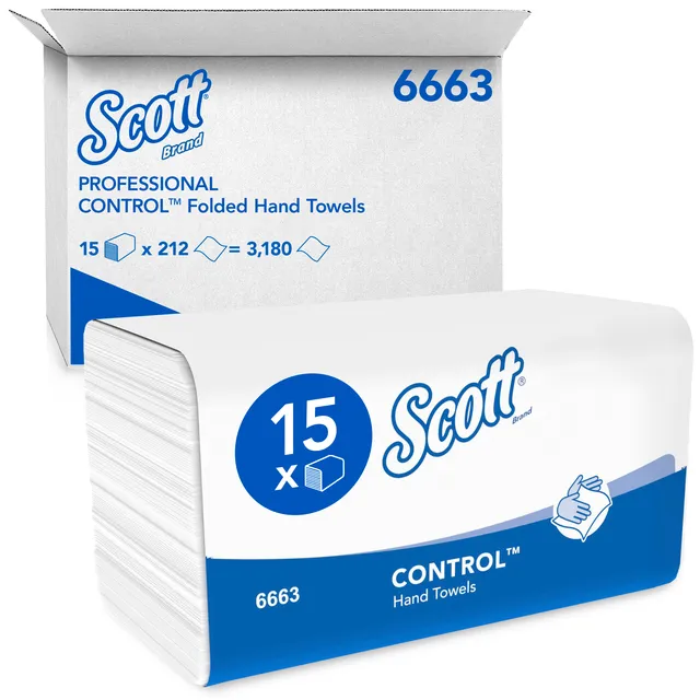 Handdoek Scott  i-vouw 1-laags 21.5x31.5cm wit 15x212stuks 6663-1