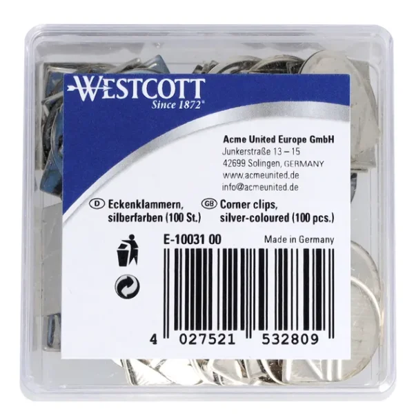Hoekclips Westcott aluminium zilverkleurig doos à 100 stuks-1