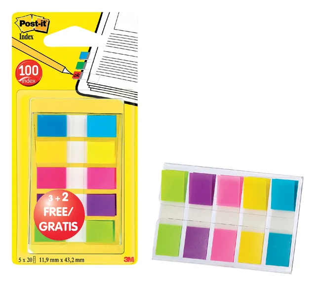Indextabs Post-it 6835 11.9x43.1mm 3+2 gratis assorti 100 tabs-1