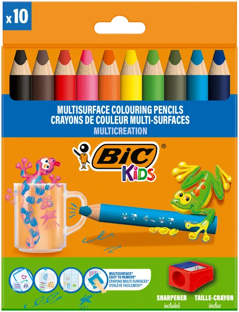 Kleurpotloden BicKids Multi Surface inclusief puntenslijper assorti pak à 10 stuks-1