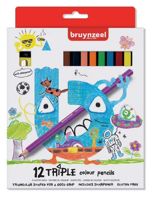 Kleurpotloden Bruynzeel Kids Triple blister à 12 stuks assorti-1