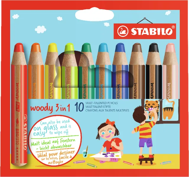 Kleurpotloden STABILO 880 woody 3 in 1 assorti etui à 10 stuks-1