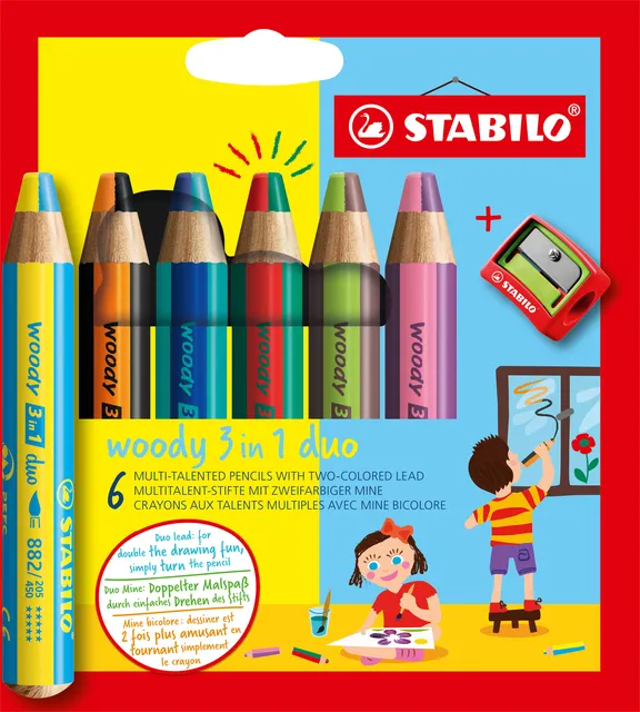 Kleurpotloden STABILO 882 woody 3 in 1 duo inclusief puntenslijper assorti etui 6 à stuks-1