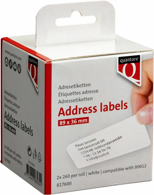 Labeletiket Quantore 99012 36x89mm adres wit 2 rollen-1
