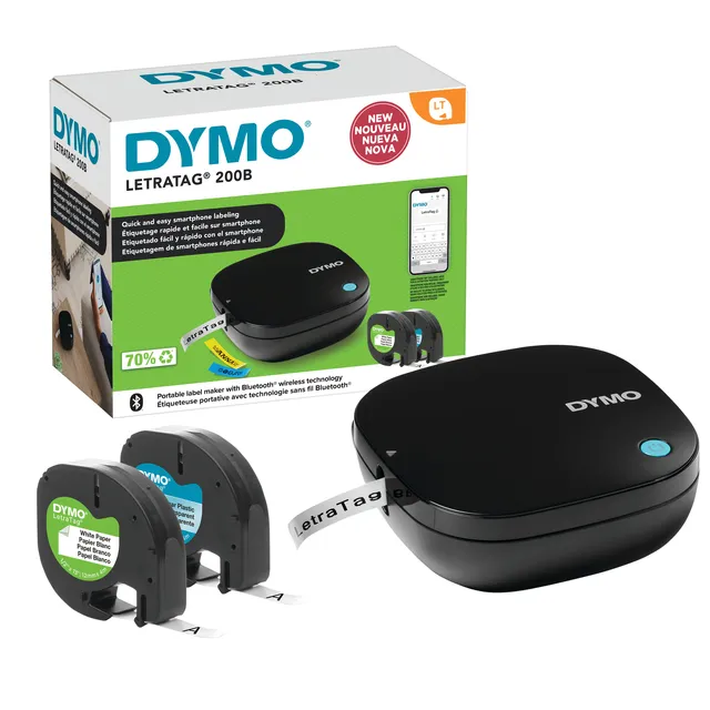 Labelprinter Dymo LetraTag 200B draagbaar bluetooth 12mm zwart promopack-1