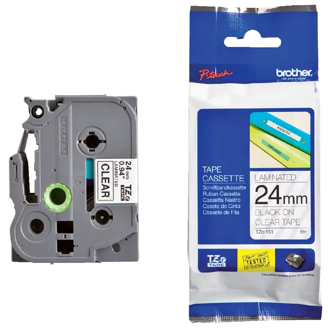 Labeltape Brother P-touch TZe-151 standaard 24mm zwart op transparant-1