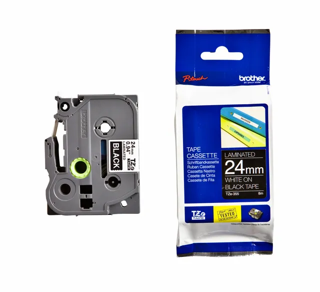 Labeltape Brother P-touch TZe-355 standaard 24mm wit op zwart-1