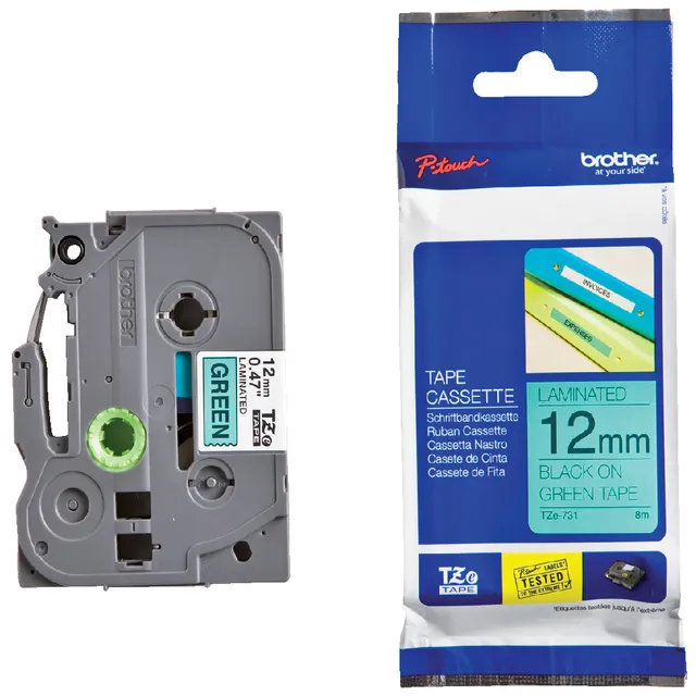 Labeltape Brother P-touch TZe-731 standaard 12mm zwart op groen-1