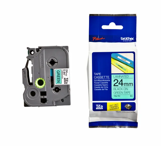 Labeltape Brother P-touch TZe-751 standaard 24mm zwart op groen-1