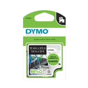 Labeltape Dymo LabelManager D1 nylon 12mm zwart op wit-1
