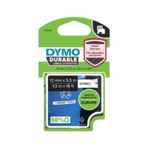 Labeltape Dymo LabelManager D1 polyester 12mm duurzaam zwart op wit-1