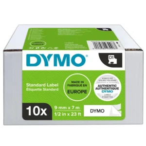 Labeltape Dymo LabelManager D1 polyester 9mm zwart op wit 10 stuks-1