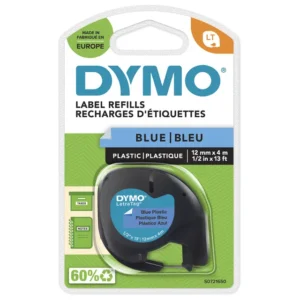 Labeltape Dymo LetraTag plastic 12mm zwart op blauw-1