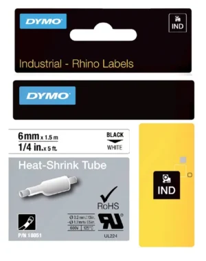 Labeltape Dymo Rhino industrieel krimpkous 6mm zwart op wit-1
