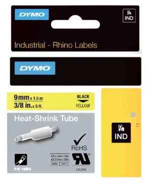 Labeltape Dymo Rhino industrieel krimpkous 9mm zwart op geel-1
