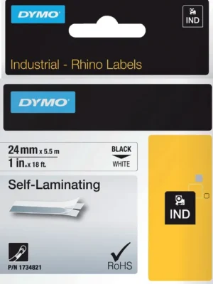 Labeltape Dymo Rhino industrieel zelflaminerend 24mm zwart op wit-1