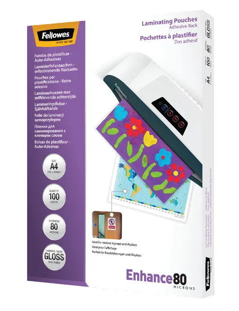 Lamineerhoes Fellowes A4 zelfklevend 2x80micron 100 stuks-1