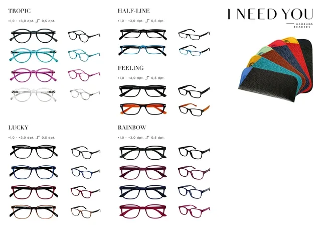 Leesbril I Need You Tropic/Lucky/Half-line/Feeling/Rainbow assorti doos à 80 brillen en hoesjes-1