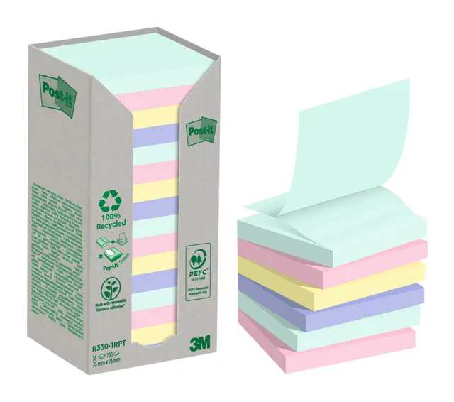 Memoblok 3M Post-it Z-Note R330 76x76mm recycle assorti kleur 16 stuks-1