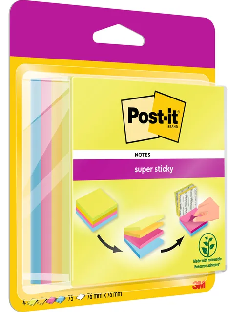 Memoblok Post-it 2014 Super Sticky 76x76mm smart kubus Rio 300 vel-1