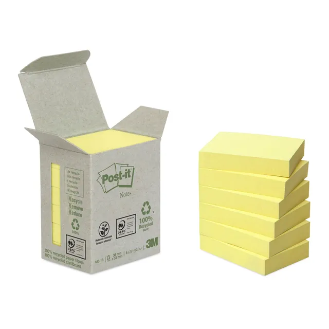Memoblok Post-it 653-1B recycled 38x51mm canary yellow 6 stuks-1