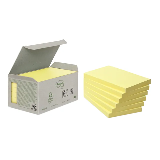 Memoblok Post-it 655-1B recycled 76x127mm canary yellow 6 stuks-1