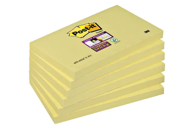 Memoblok Post-it 655 Super Sticky 76x127mm geel 6 stuks-1