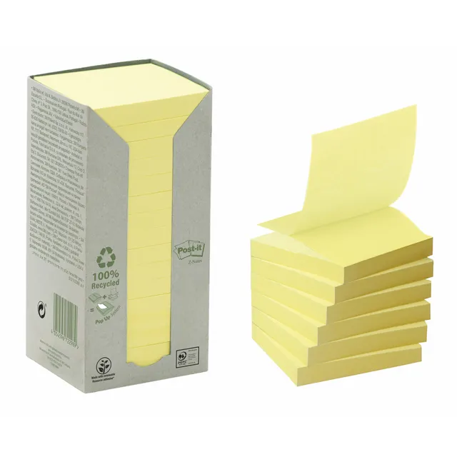 Memoblok Post-it Z-Note R330-1T 76x76mm recycled geel 16 stuks-1