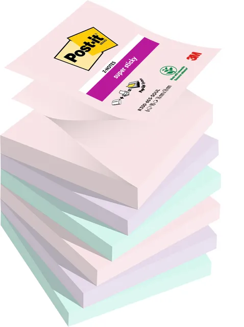 Memoblok Post-it Z-Notes R330 Super Sticky 76x76mm Soulful 6 stuks-1