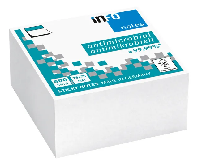 Memoblok info notes antimicrobiëel 400 vel 75x75mm wit 400 vel-1