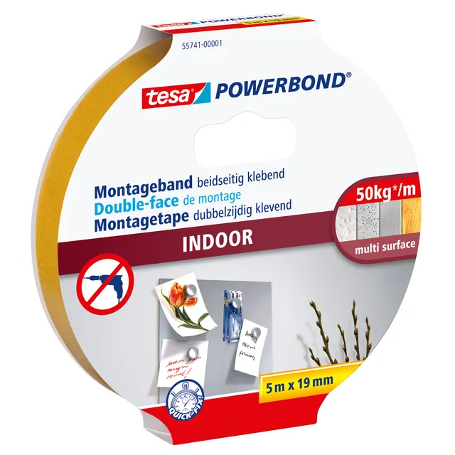 Montagetape tesa® Powerbond Indoor dubbelzijdig 5mx19mm wit-1