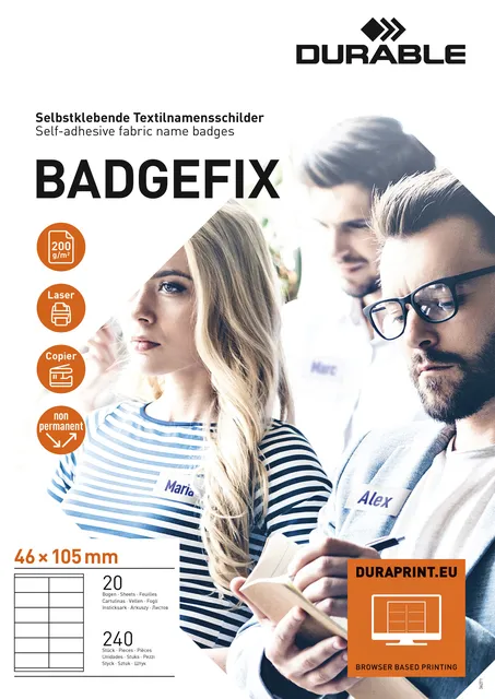 Naambadge etiket Durable 8363 46x105mm zelfklevend wit 240 stuks-1
