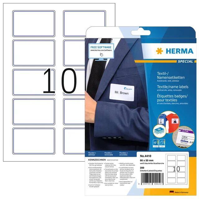 Naambadge etiket HERMA 4410 80X50mm wit blauw 200 etiketten-1