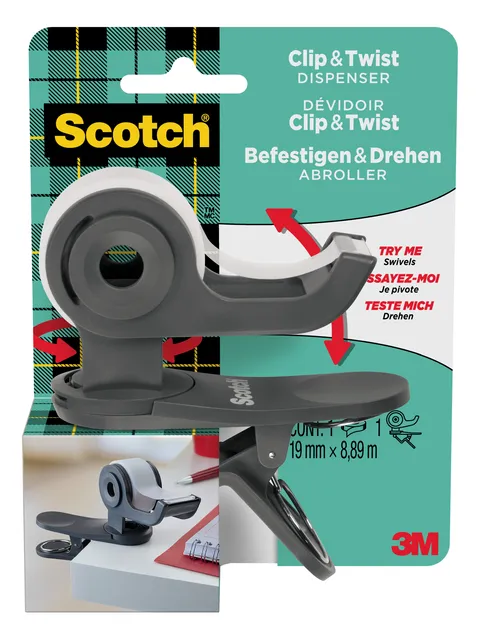 Plakbandhouder Scotch Clip C19 donkergrijs + 1 rol magic tape 19mmx8.89m-1