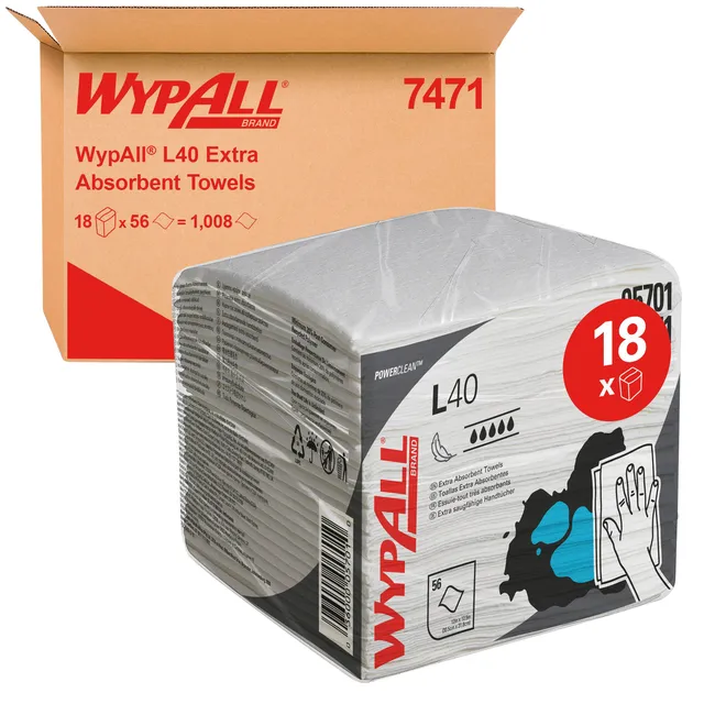 Poetsdoek WypAll L40 1-laags 304x317mm 18x56stuks wit 7471-1