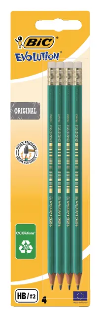 Potlood Bic Evolution ecolutions zeshoekig HB met gumtop blister à 4 stuks-1