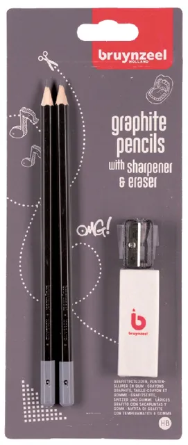 Potlood Bruynzeel Teens HB met gum en puntenslijper in blister 2 stuks-1