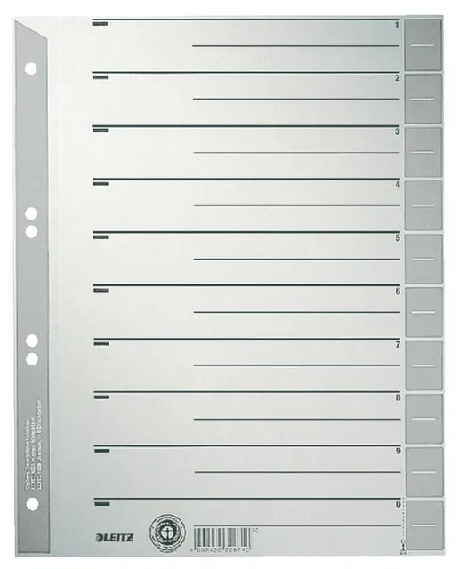 Scheidingsbladen Leitz A4 karton 230gr 6-gaats grijs 100 stuks-1