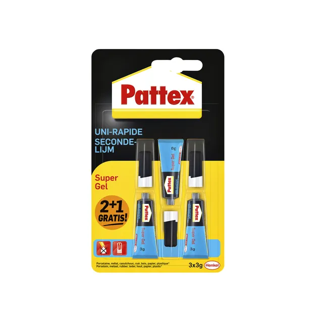 Secondelijm Pattex super gel 3 gram blister 2+1 gratis-1