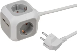 Stekkerblok Brennenstuhl 4 voudig inclusief 2 USB 140cm wit/grijs-1