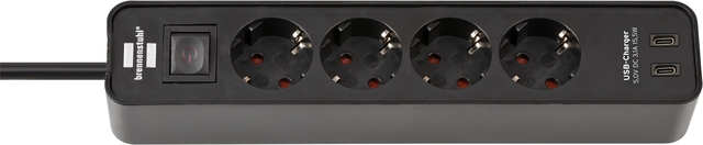 Stekkerdoos Brennenstuhl Ecolor 4 voudig inclusief 2 USB C 1.5 meter zwart-1